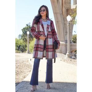DOUBLE TAKE Deep Red Plaid Button Up Jacket Pockets Fall NEW Misses